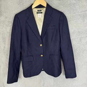 S J. Crew Schoolboy Blazer Womens 2 Blue Wool Casual Office Academia Gold Button